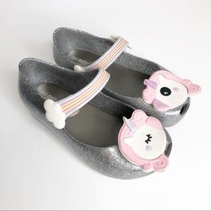 Mini Melissa Glitter Silver Unicorn Shoes 10